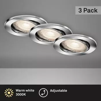 Светодиодный встраиваемый светильник BRILONER LEUCHTEN FIT MOVE, 5 Вт, 400 лм, IP23, хром, металл, вкл., 3x GU10, комплект из 3 шт., 8,6 см