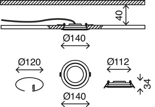 Светодиодный встраиваемый светильник BRILONER LEUCHTEN FLAT MOVE, 6,4 Вт, 800 лм, IP23, белый, пластик, комплект из 3 шт., 14 см