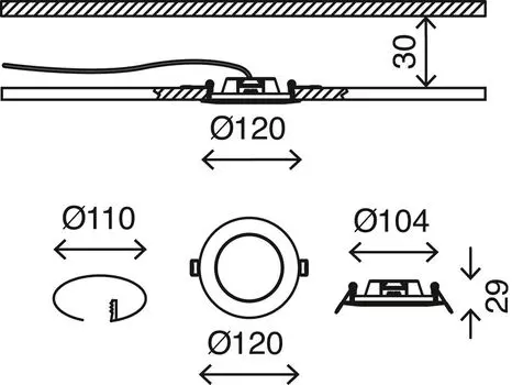 Светодиодный встраиваемый светильник BRILONER LEUCHTEN FLAT IN, 7 Вт, 800 лм, IP44, белый, пластик, 12 см