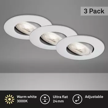 Светодиодный встраиваемый светильник BRILONER LEUCHTEN KULANA, 5 Вт, 460 лм, IP23, матовый хром, пластик, набор из 3 шт., 9 см