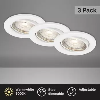 Светодиодный встраиваемый светильник BRILONER LEUCHTEN SWING, 5 Вт, 460 лм, IP23, белый, металл, вкл., 3x GU10, с регулируемой яркостью, комплект из 3 шт., 8,6 см