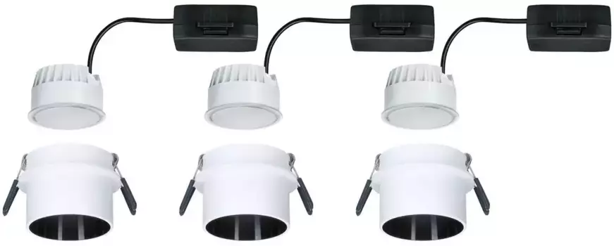 Светодиодный встраиваемый светильник для ванной комнаты Paulmann "Gil", комплект из 3 шт., класс защиты IP44, с регулировкой яркости, 6,8 см, вкл, белый/черный