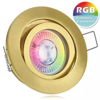 Светодиодный встраиваемый точечный светильник RGB, очень плоский, золотого цвета со светодиодом 3 Вт от LEDANDO - 11 цветов + холодный белый - вкл. пульт дистанционного управления - с регулируемой яркостью - круглый.