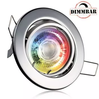 Светодиодный встраиваемый точечный светильник RGB, очень плоский, хромированный, со светодиодом 3 Вт от LEDANDO - 11 цветов + холодный белый - вкл. пульт дистанционного управления - с регулируемой яркостью - круглый., серебро