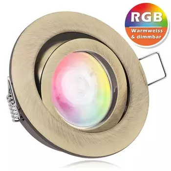 Светодиодный встраиваемый точечный светильник RGB, очень плоский, из латуни, со светодиодом 3 Вт от LEDANDO - 11 цветов + теплый белый - вкл. пульт дистанционного управления - с регулируемой яркостью - круглый., бежевый