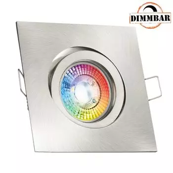 Светодиодный встраиваемый точечный светильник RGB, очень плоский матового серебра со светодиодом 3 Вт от LEDANDO - 11 цветов + холодный белый - вкл. пульт дистанционного управления - с регулируемой яркостью - квадратный.