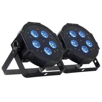 Светодиоды American DJ Mega Hex Par Lights 5x6 Вт RGBWA+UV и пульты дистанционного управления (2 шт. в упаковке) American DJ Mega Hex Par Lights 5x6-Watt RGBWA+UV LED & Remote Controls (2 Pack)