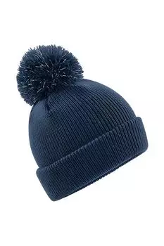 Светоотражающая шапка-бини с помпоном Beechfield, темно-синий