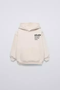 Светоотражающая толстовка с надписью скейта ZARA, экрю