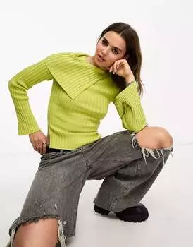 Световый джемпер с асимметричным вырезом в рубчик ASOS