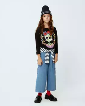 Светящаяся в темноте футболка с длинными рукавами и лепестками в стиле Хэллоуина для девочек Kids El Corte Ingls, черный