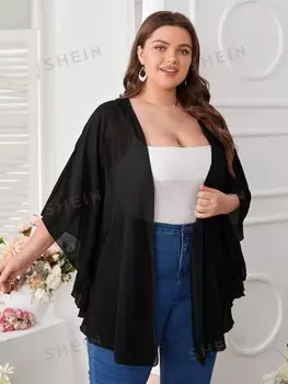 Swim Curve Халат-кимоно из прозрачной сетки, без рисунка, больших размеров Shein, черный