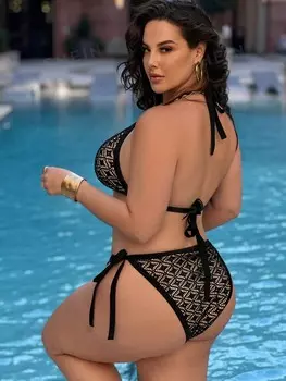 Swim SXY, раздельный купальник большого размера, однотонный, сексуальный, с бюстгальтером с галстуком-бабочкой Shein, черный