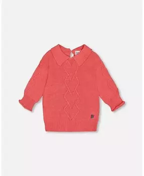 Свитер 3/4 вязки для больших девочек с воротником кораллового цвета Deux Par Deux, оранжевый