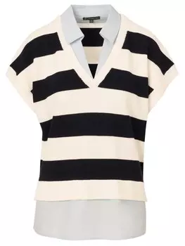 Свитер Adrianna Papell Rugby Striped V-Neck Vest Twofer w/Woven Combo, синий