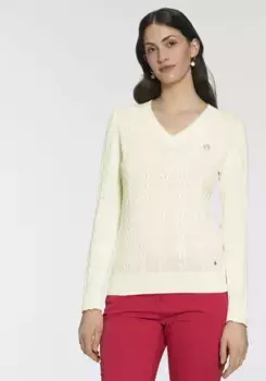 Свитер AJC косой вязки с V-образным вырезом и вышивкой, кремовый