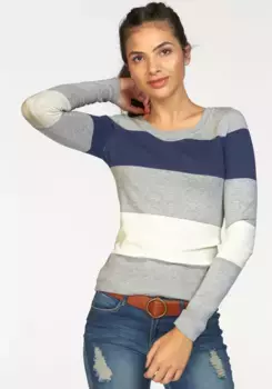 Свитер AJC с круглым вырезом и широкими полосками, джинсовый