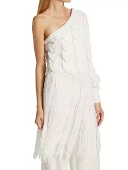 Свитер Alejandra Alonso Rojas на одно плечо с отделкой бахромой, белый