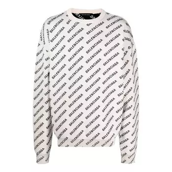Свитер all over logo crewneck sweater 'white black' Balenciaga, белый