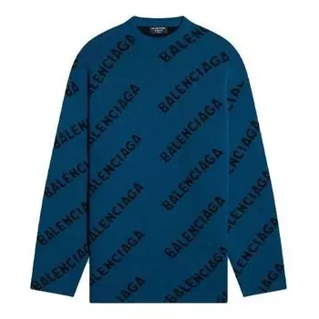 Свитер all over logo crewneck wool knit sweater 'petrol blue' Balenciaga, синий