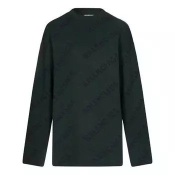 Свитер all over logo crewneck wool knit sweater 'dark green' Balenciaga, зеленый