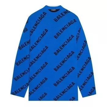 Свитер all over logo crewneck wool knit sweater 'blue' Balenciaga, синий