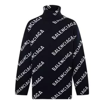 Свитер all over logo turtleneck sweater 'black white' Balenciaga, черный