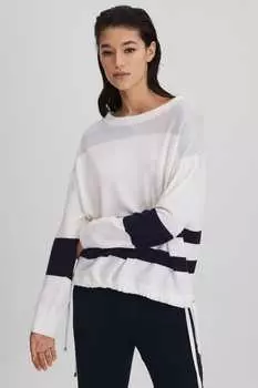 Свитер Allegra из смесовой шерсти с круглым вырезом и полосатым мотивом Reiss, белый