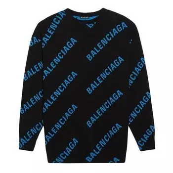 Свитер allover logo crewneck sweater 'black blue' Balenciaga, черный
