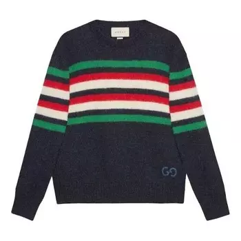 Свитер alpaca wool stripe crew knit 'navy' Gucci, синий