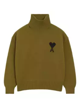 Свитер Ami de Coeur с воротником-воронкой AMI Paris, зеленый