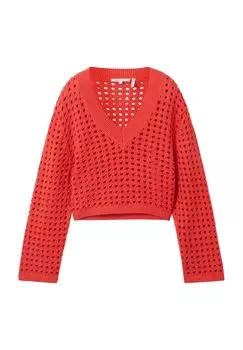 Свитер, английская вышивка, хлопок, женский Tom Tailor, цвет Plain Red
