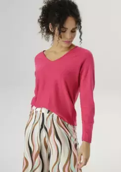 Свитер Aniston SELECTED с V-образным вырезом в стиле оверсайз, розовый