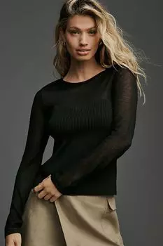 Свитер Anthropologie в рубчик с длинными рукавами, черный