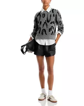 Свитер AQUA с леопардовым принтом и круглым вырезом, серый