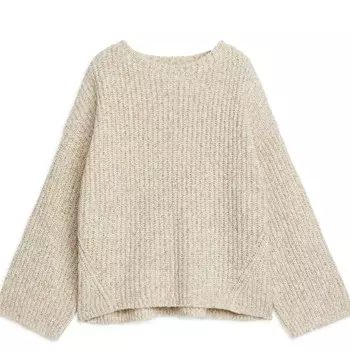 Свитер Arket Ribbed Crew Neck, бежевый