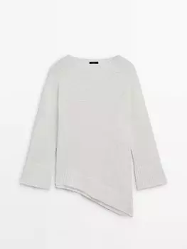 Свитер асимметричной вязки оверсайз Massimo Dutti, белый