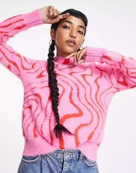 Свитер ASOS с завитками из пушистой пряжи розового и красного цветов