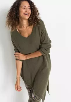 Свитер ASYMMETRISCHER O bonprix, оливковый