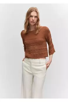 Свитер ажурной вязки с расклешенными рукавами Mango, оранжевый