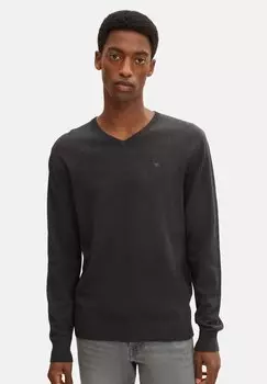 Свитер BASIC V NECK TOM TAILOR, черный/серый меланж