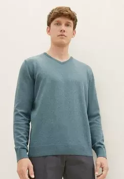 Свитер Basic V-Neck TOM TAILOR, цвет dusty dark teal melange