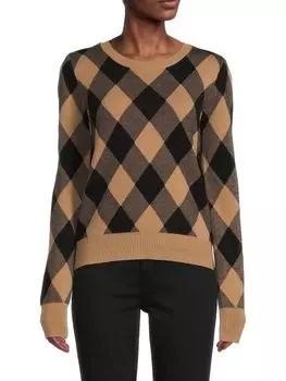Свитер Bcbgmaxazria с круглым вырезом в мелкую клетку, черный/бежевый