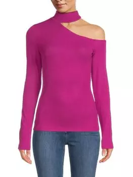 Свитер Bcbgmaxazria в рубчик с вырезами на плечах, фиолетовый