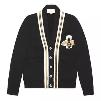 Свитер bee patch cardigan 'black' Gucci, черный