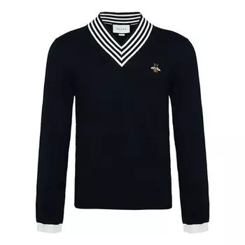 Свитер bee v-neck sweater 'black' Gucci, черный