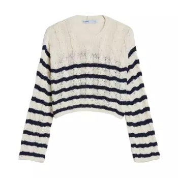 Свитер Bershka Crew Neck Braided, кремовый