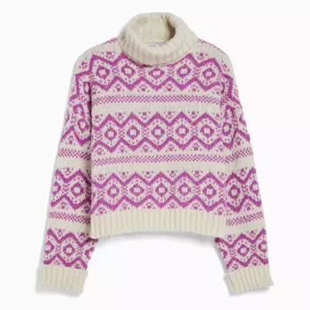 Свитер Bershka Jacquard Polo Neck, розовый