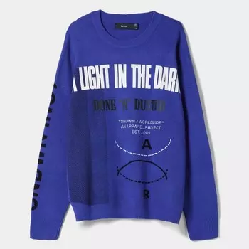 Свитер Bershka Long Sleeve Printed, синий