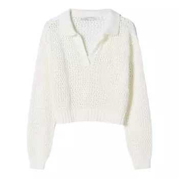 Свитер Bershka Mesh Polo Collar, кремовый